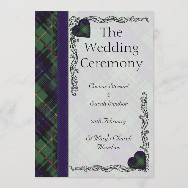 Scottish Tartan Wedding program - Stewart Hunting Programme (Front)