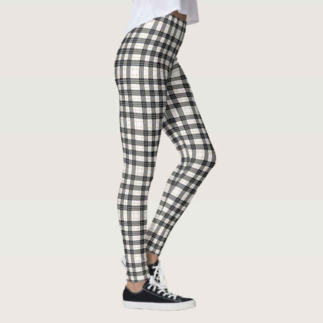 Scottish tartan white and black plaid leggings (Right)