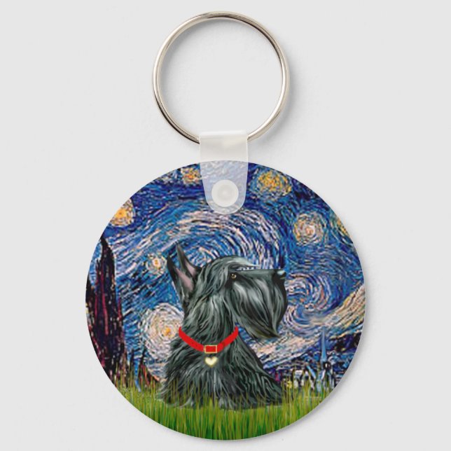 Scottish Terrier 12c -Starry Night Key Ring (Front)
