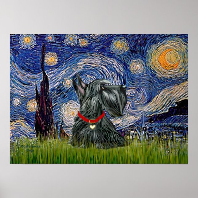 Scottish Terrier 12c -Starry Night Poster (Front)