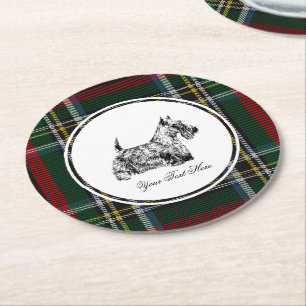 Scottish Terrier and Blackwatch Personalise Round Paper Coaster