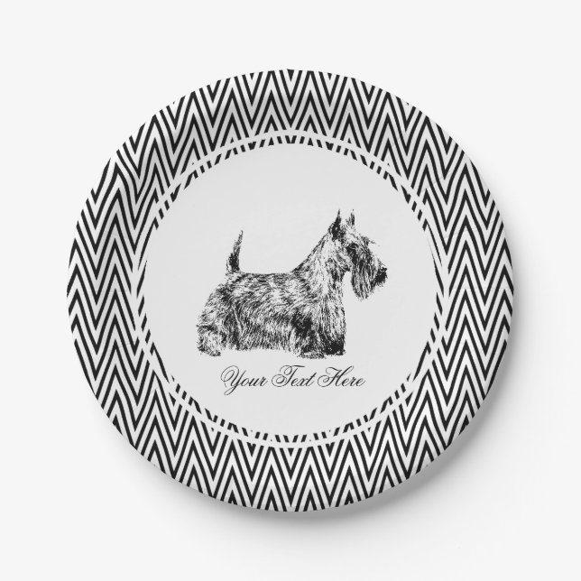 Scottish Terrier and Chevron Personalise Paper Plate (Front)