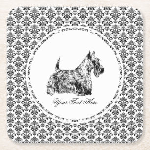 Scottish Terrier and Floral Personalise Square Paper Coaster