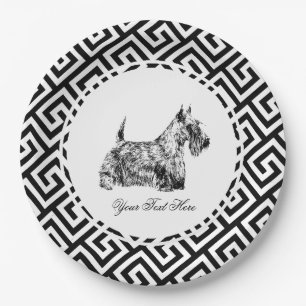 Scottish Terrier and Greek Key Personalise Paper Plate
