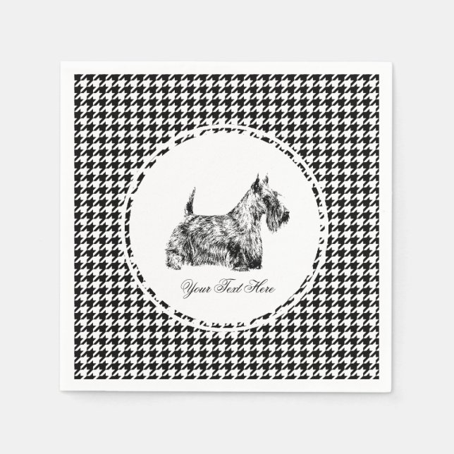 Scottish Terrier and Houndstooth Personalise Napkin (Front)