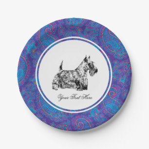 Scottish Terrier and Paisley Personalise Paper Plate