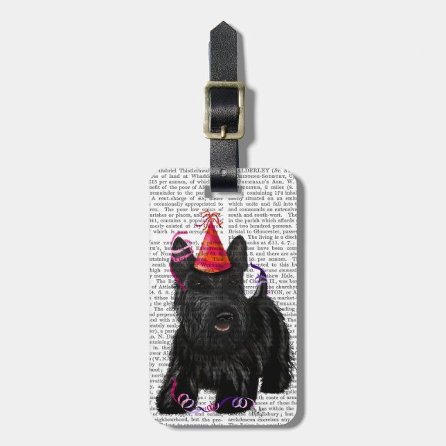 Scottish Terrier and Party Hat Luggage Tag (Front Vertical)
