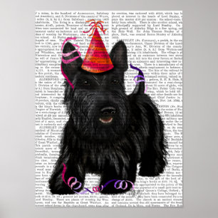 Scottish Terrier and Party Hat Poster