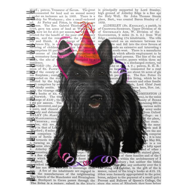 Scottish Terrier and Party Hat Spiral Notebook (Front)