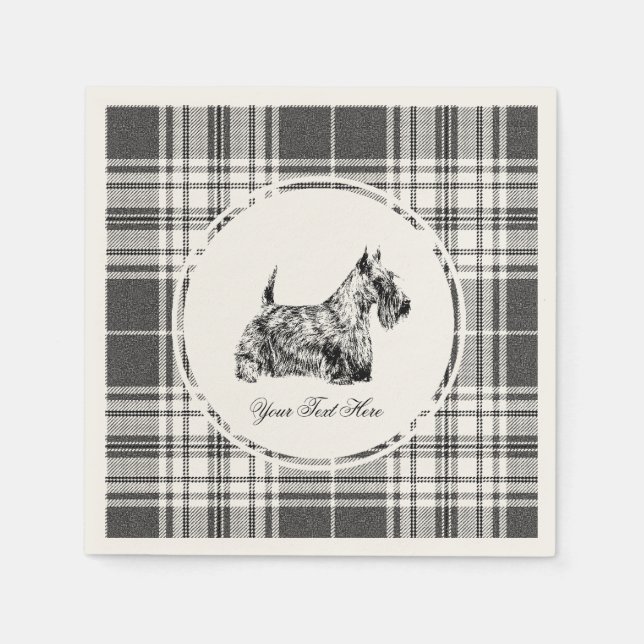 Scottish Terrier and Plaid Personalise Napkin (Front)
