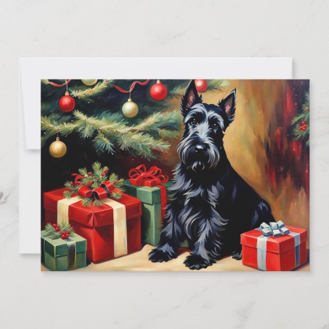 Scottish Terrier at Christmas Card (Front)