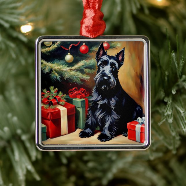 Scottish Terrier at Christmas Metal Tree Decoration (Tree)