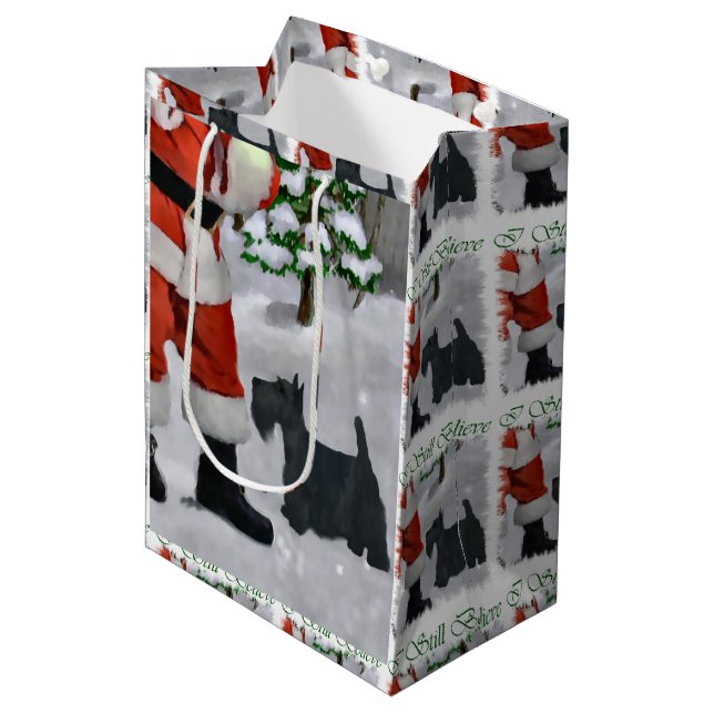 Scottish Terrier Believe Christmas Medium Gift Bag (Front Angled)