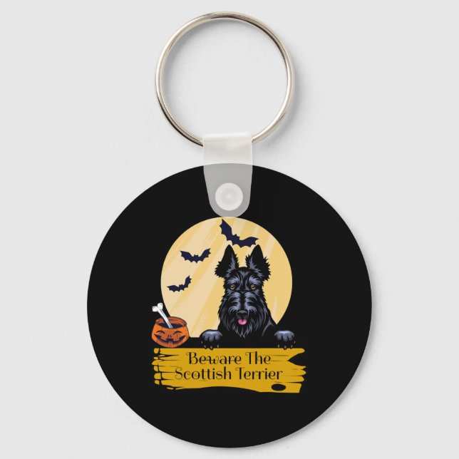 Scottish Terrier Beware The Scottish Terrier Hallo Key Ring (Front)