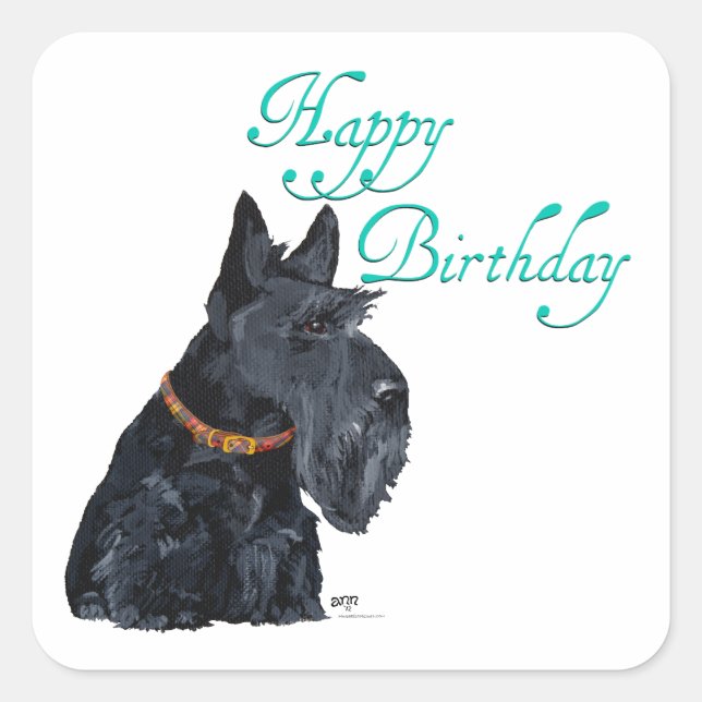 Scottish Terrier Birthday Square Sticker (Front)
