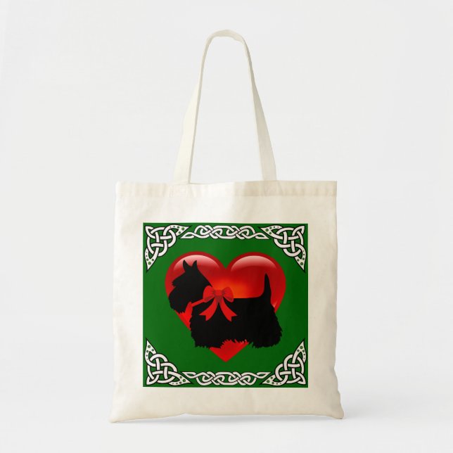 Scottish Terrier black, cletic braid, red heart Tote Bag (Front)