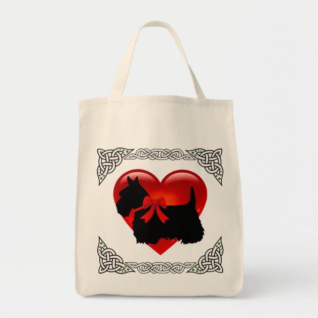 Scottish Terrier black, cletic braid, red heart Tote Bag (Front)