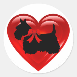 Scottish Terrier black double red heart/bow/collar Classic Round Sticker