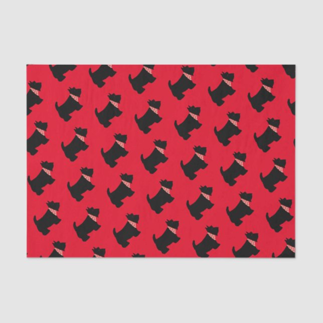 Scottish Terrier Black Scottie Dog Plaid Scarf Red Tissue Paper (Front)