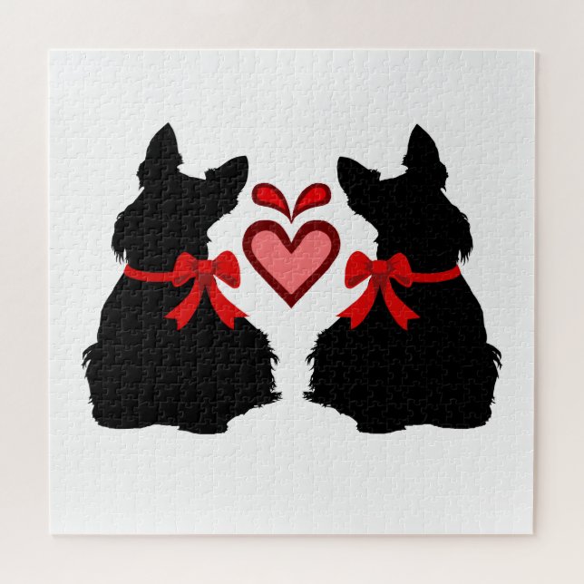 Scottish Terrier black sihouette heart/676 piece Jigsaw Puzzle (Horizontal)
