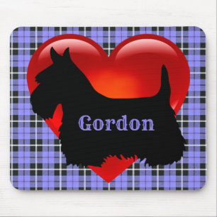Scottish Terrier black silhouette, blue plaid Mouse Pad