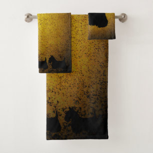 Scottish Terrier, black silhouette, granite gold Bath Towel Set