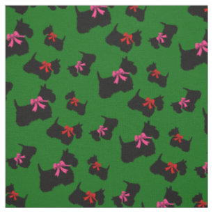 Scottish Terrier black silhouette, red/pink bow Fabric