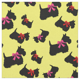 Scottish Terrier black silhouette, red/pink bow Fabric