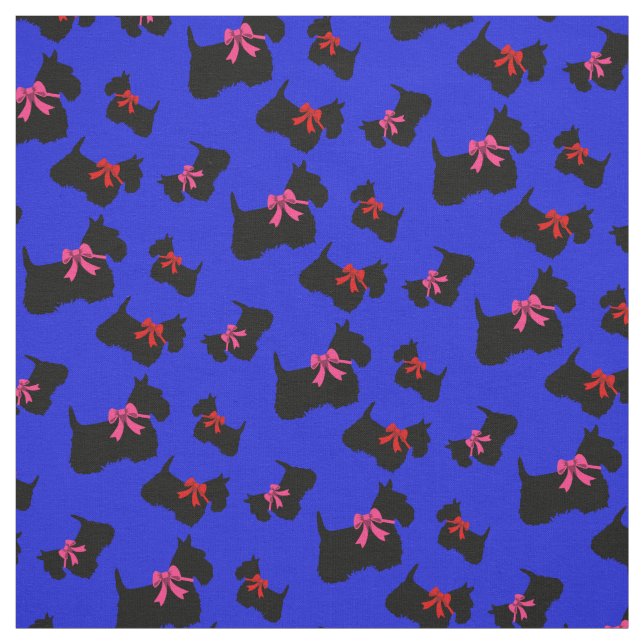 Scottish Terrier black silhouette, red/pink bow Fabric (Swatch)