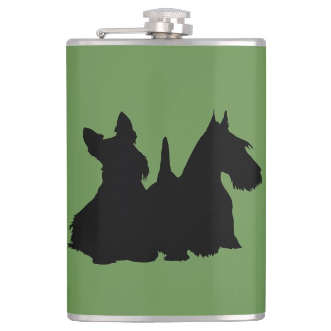 Scottish Terrier black silhouette sitting/standing Hip Flask (Front)