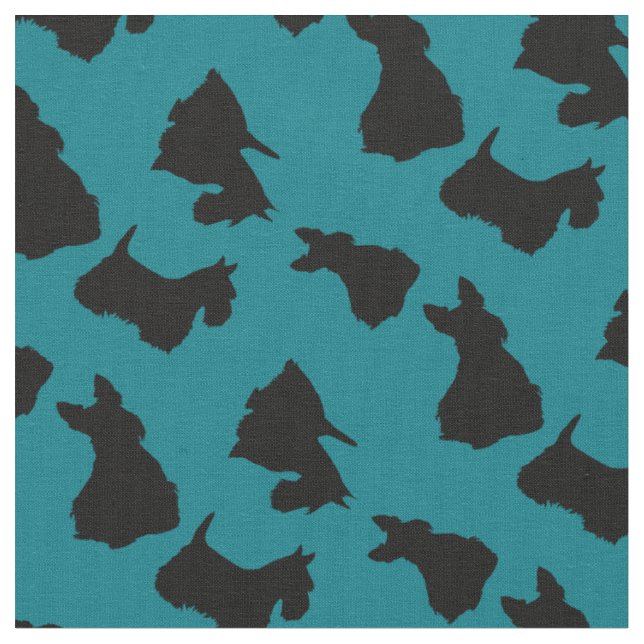 Scottish Terrier black silhouette, zazzle blue Fabric (Close Up)