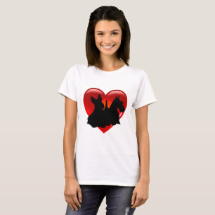 Scottish Terrier black sitting/standing/red heart T-Shirt