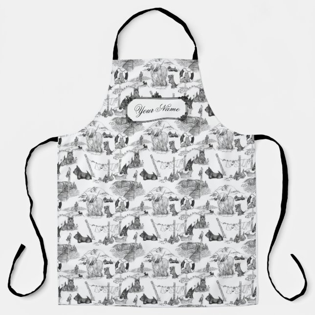 SCOTTISH Terrier Black Toile w/Custom Name Apron (Front)