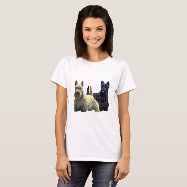 Scottish Terrier black/wheaten perky standing T-Shirt (Front Full)