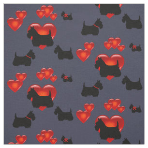 Scottish Terrier black/wheaten silhouette heart Fabric