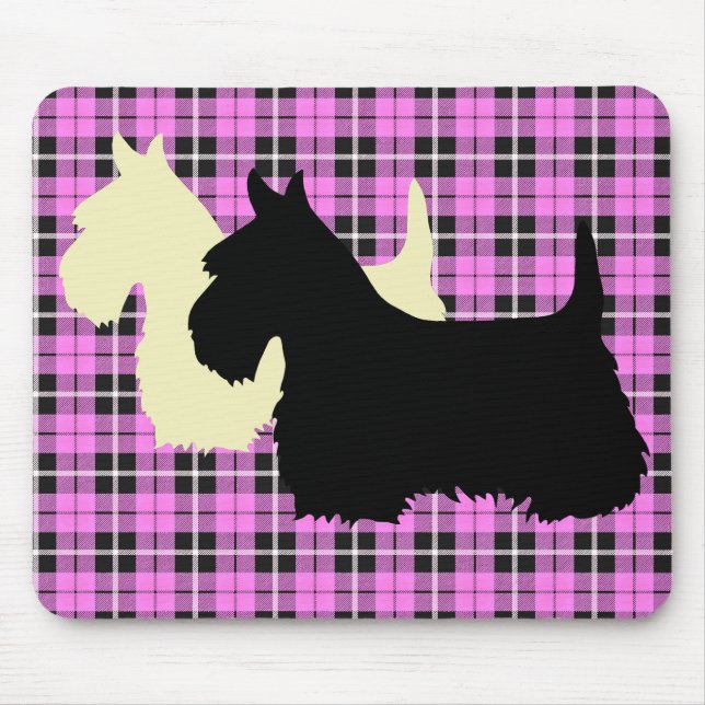 Scottish Terrier black/wheaten silhouette plaid Mouse Pad (Front)