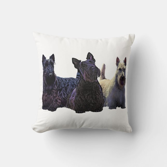 Scottish Terrier black/wheaten trio, black dog Cushion (Front)