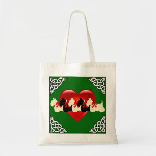 Scottish Terrier black/white, cletic braid, heart Tote Bag