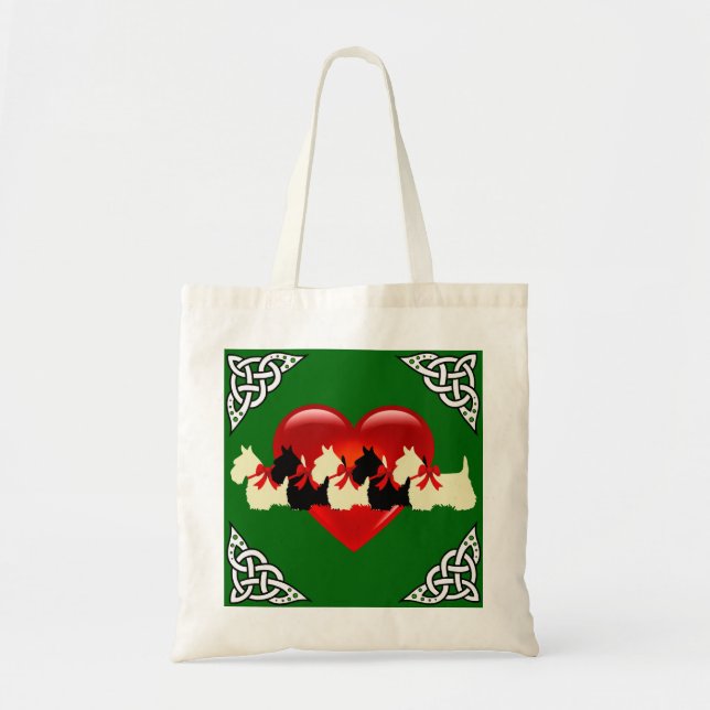 Scottish Terrier black/white, cletic braid, heart Tote Bag (Front)