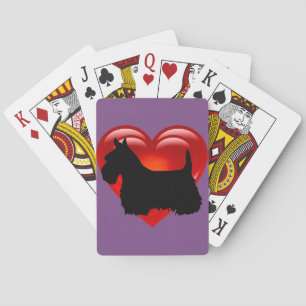 Scottish Terrier black/white red heart/bow/collar Playing Cards