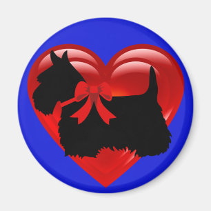 Scottish Terrier black/white red heart/bow Magnet