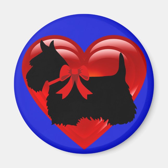 Scottish Terrier black/white red heart/bow Magnet (Front)