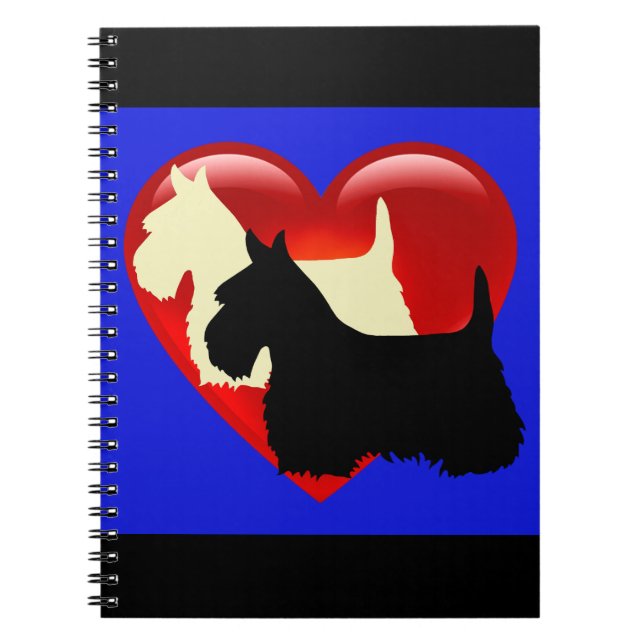 Scottish Terrier black/white silhouette heart blue Notebook (Front)