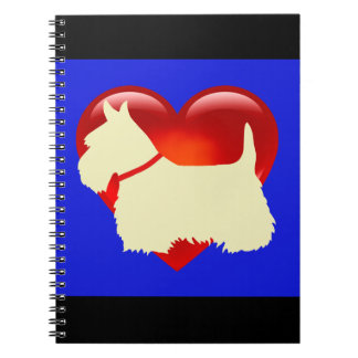 Scottish Terrier black/white silhouette heart blue Spiral Notebook