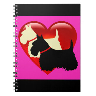 Scottish Terrier black/white silhouette heart pink Spiral Notebook