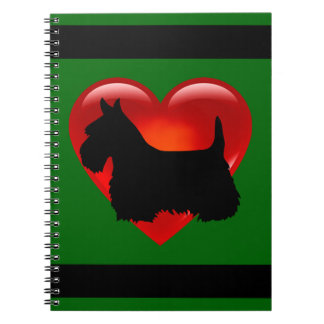 Scottish Terrier black/white silhouette heart Spiral Notebook