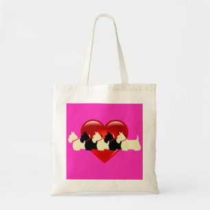 Scottish Terrier black/white silhouette heart Tote Bag