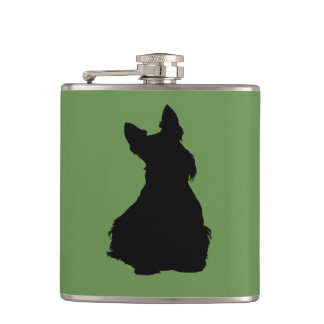 Scottish Terrier black/white silhouette sitting Hip Flask