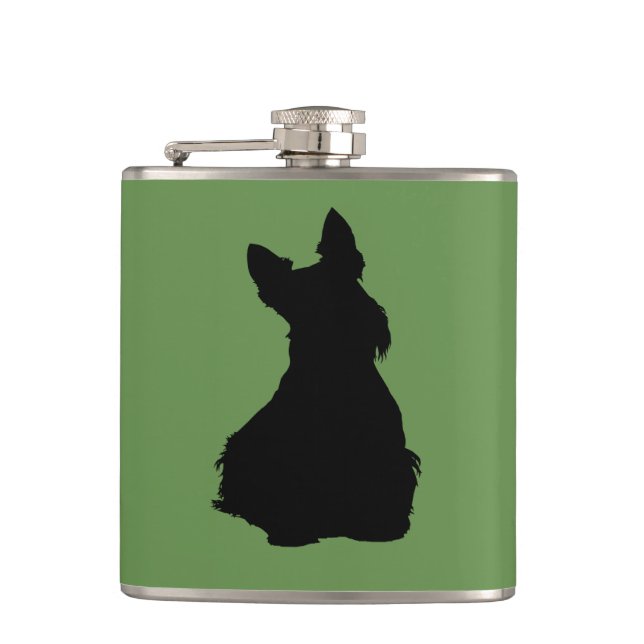 Scottish Terrier black/white silhouette sitting Hip Flask (Front)
