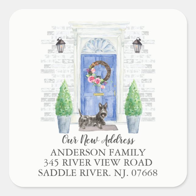Scottish Terrier Blue Door New Address Label (Front)